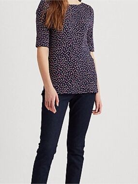 Lauren Ralph Lauren Navy Blouse with Pink Floral Print
